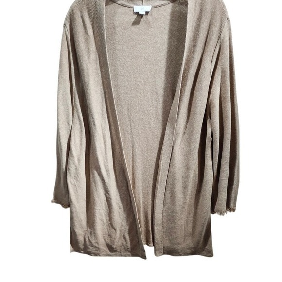 J. Jill Linen Blend Open Front Cardigan Duster Sweater Knit Tan Beige‎ L - Picture 1 of 8